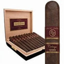 Medium flavored Rocky Patel Vintage 1990 Robusto cigar resting on a wooden surface with a band displaying the brand name.
