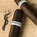 Sweet flavored RoMa Craft Intemperance BA XXI Breach of the Peace Robusto Extra cigar with a dark, textured wrapper and band design.