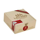 Coffee-infused San Lotano Oval Maduro Corona cigar with dark, oily wrapper and rich aroma, displayed on a wooden surface.