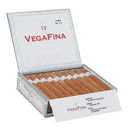 VegaFina Toro medium-flavored cigars with dark brown wrappers, displayed in a box, showcasing the premium cigar's detailed packaging.
