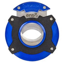 Blue Xikar Enso cigar cutter with stainless steel blades, compact design, and ergonomic grip for precise cigar cutting.