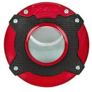 Red Xikar Enso cigar cutter with sleek design, featuring dual blades for precise cutting, displayed on a white background